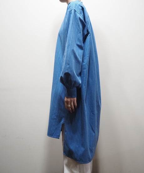 1940〜50's EURO Band Collar Stripe Grandpa Shirt BL