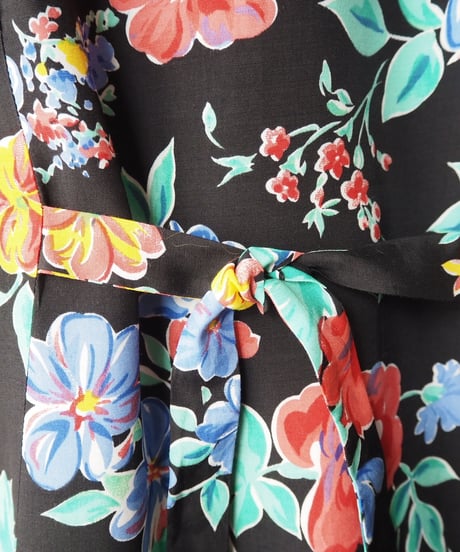 Flower Pattern Collarless Dress BK