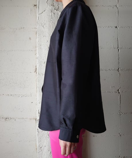 Open Collar Silk Shirt BK