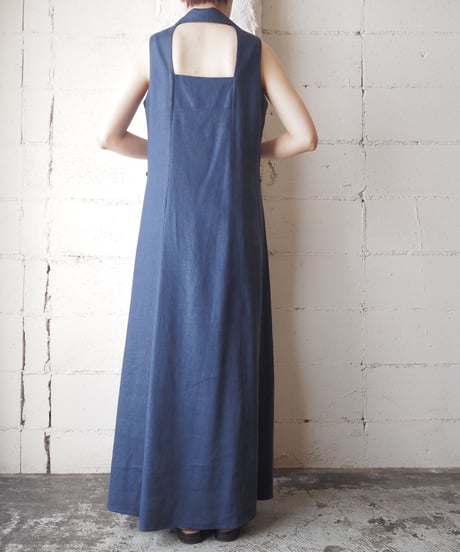 Open Collar Sleeveless Linen Dress NV