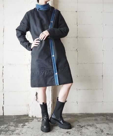 Denim × Moleskin Asymmetric Design Coat BKNV