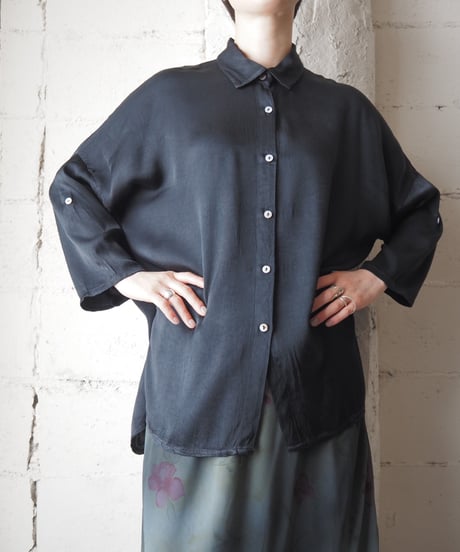 Roll Up Sleeve Satin Shirt BK