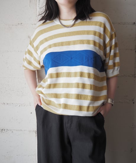Christian Dior MONSIEUR Stripe Short Sleeve Knit YE WH BL