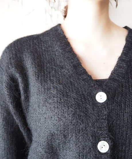 Vneck Short Mohair Knit Cardigan BK