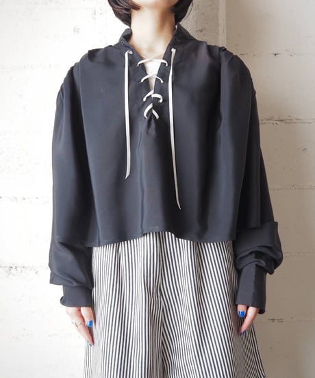 Lace Up Back Tuck Blouse BK