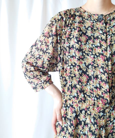 Flower Pattern Sheer Dress BKRE