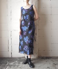 Flower Pattern Sleeveless Dress BK PUR
