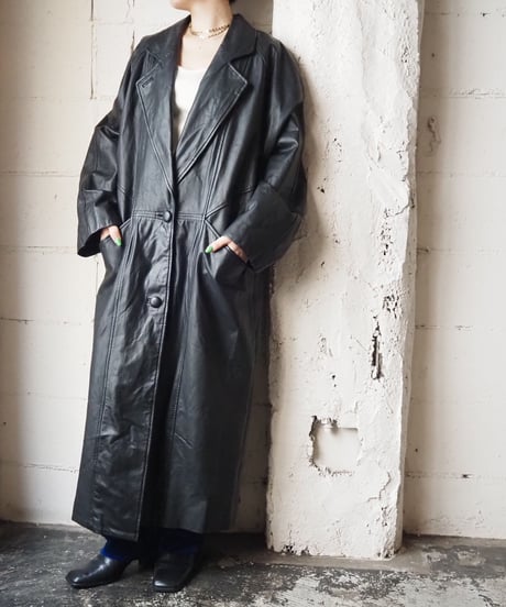 Leather Long  Coat BK