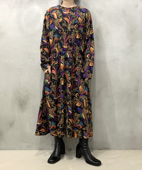 Collarless Pattern Dress BKOR