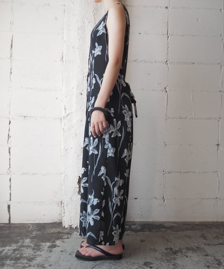 Front Button Flower Pattern Dress BKWH