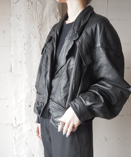 Dolman Sleeve Short Leather Jacket BK