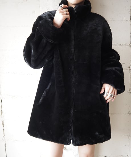 Reversible Stand Collar Fur Coat BK