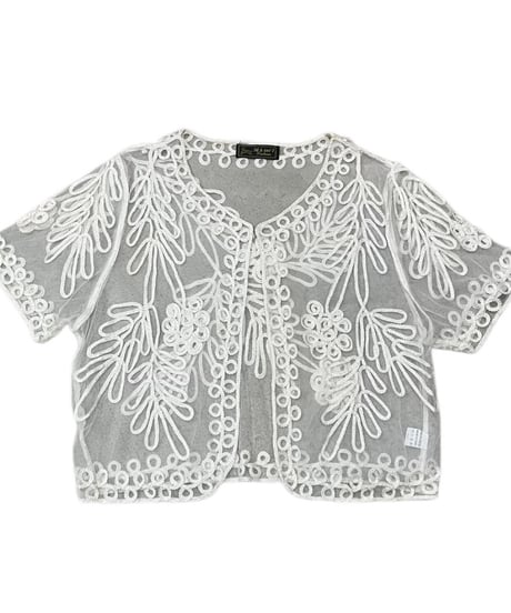 S/S Tape Embroidery Sheer Blouse WH