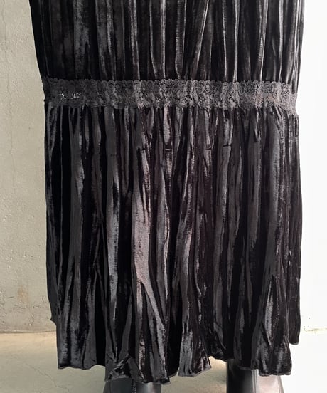 Lather × Lace Front Button Flared Skirt BK