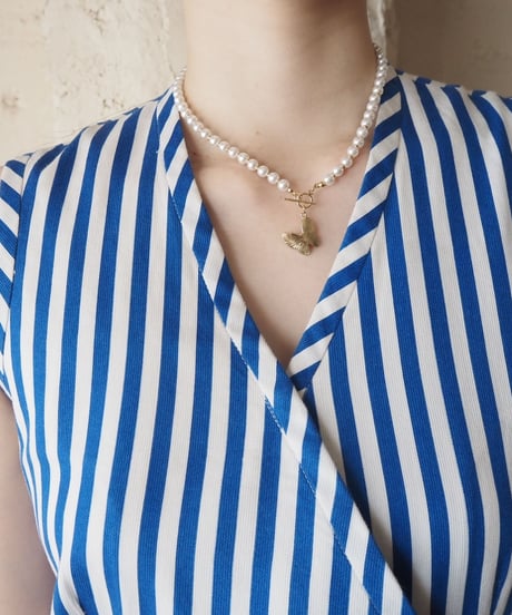 Front Double Button Stripe Dress BLWH