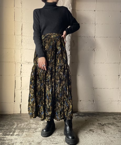 Pattern Velour Tiered Skirt BKBR