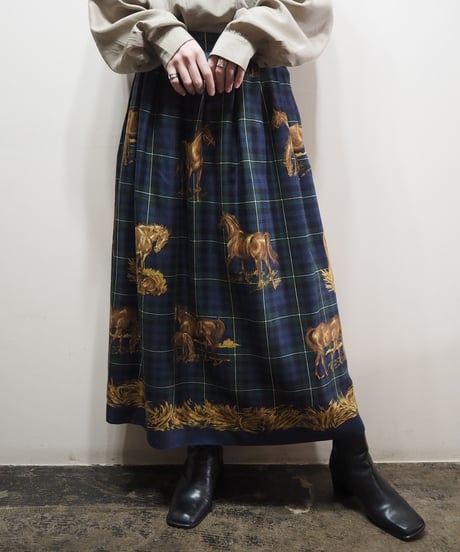 Horse × Check Tuck Skirt NV