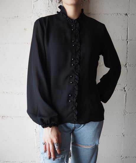 Frill Collar Sheer Blouse BK