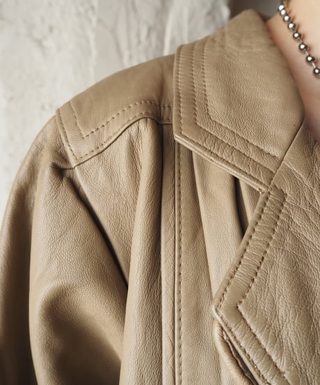 Open Collar Leather Jacket BE
