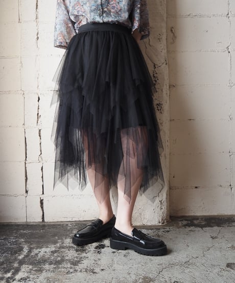 Zig Zag Hem Tulle Tiered Skirt BK