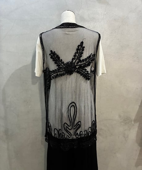 Tape Embroidery × Beads Sheer Vest　BK
