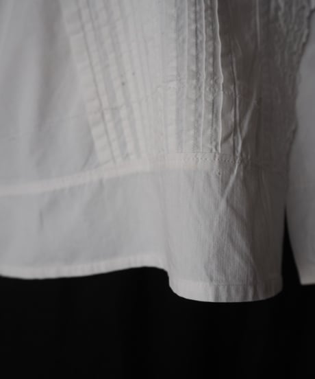 1920-30's Euro Cutwork Pintuck Long Sleeve Cotton Blouse WH