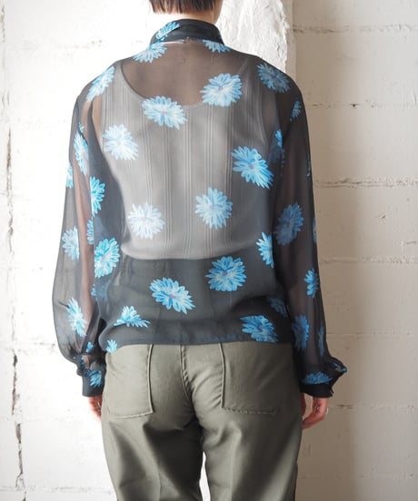 Flower Print Sheer Silk Shirt BKBL