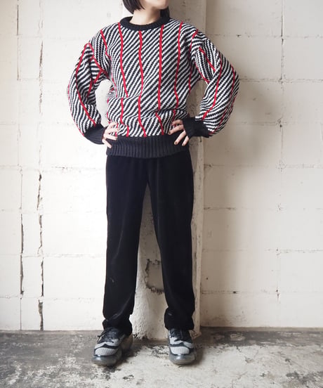 1980's EURO Stripe Sweater BKWHRE