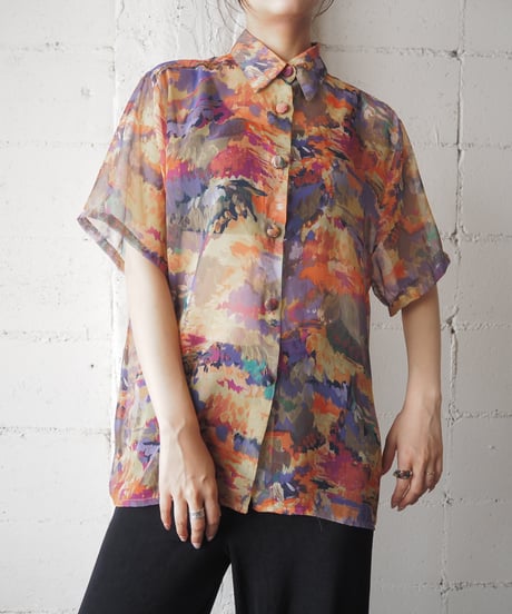 Drawing Pattern S/S Sheer Shirt  OR YE