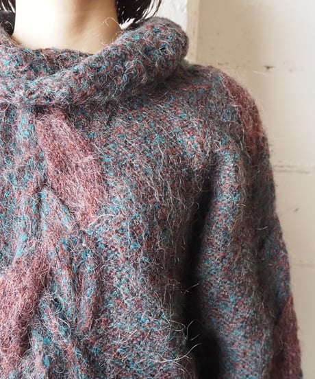 Mix Color Volume Neck Mohair Knit BURBL