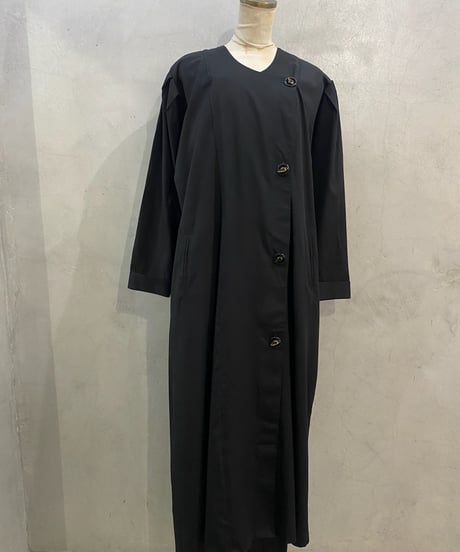 Collarless Side Button Dress BK