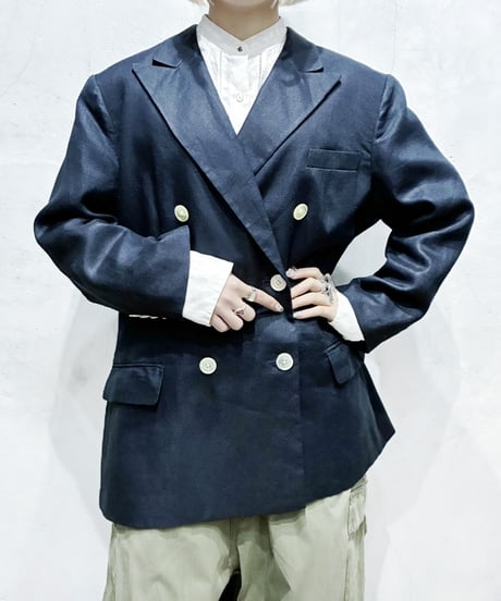 LAUREN Double Breasted Linen Jacket BK