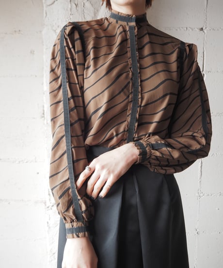 Stand Collar Pattern Blouse BRBK