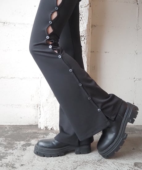 Side Button Flare Pants BK