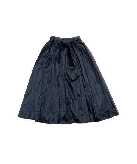 Satin Volume Tuck Flare Skirt BK