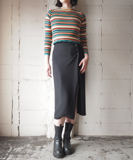 Multi Stripe Rib Knit BK WH YE RE GN