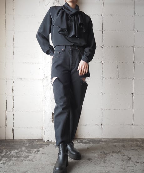 Back Open Ruffle Collar Blouse BK
