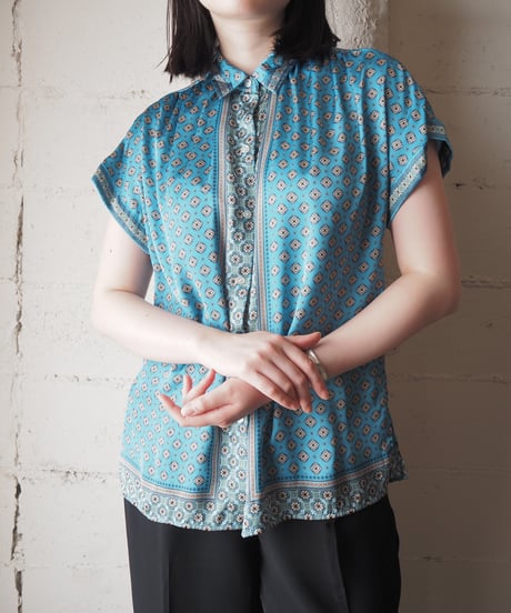 MAX STUDIO Geometric Tile Print S/S Shirt BL