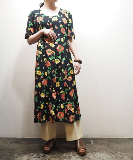 Flower Pattern Back Lace up Dress BK