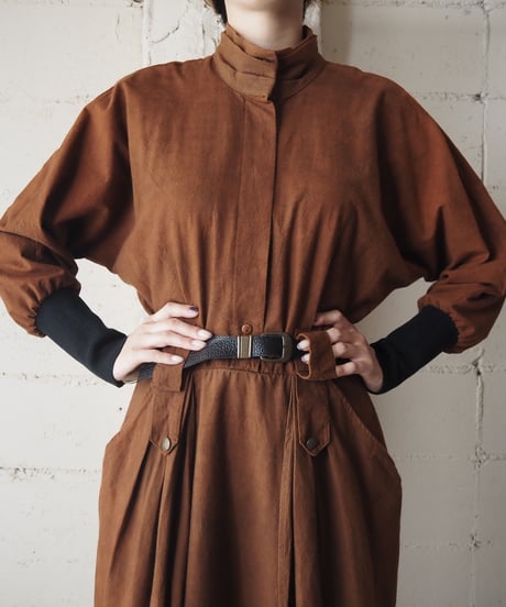 Long Rib Stand Collar Design Dress BR