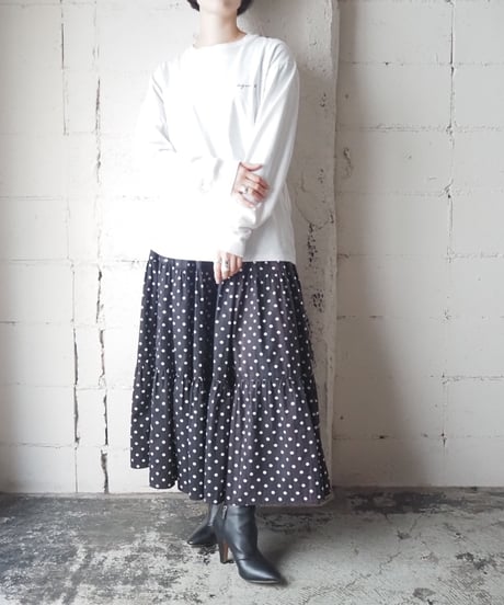 Dot Tiered Long Skirt BK WH
