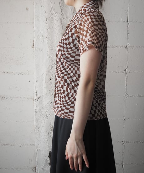 S/S Block Check Sheer Shirt BRWH