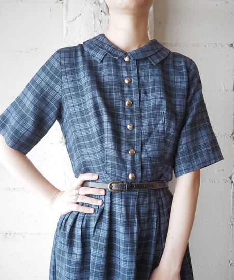 1960's Vintage Design Collar Plaid Dress BLNV