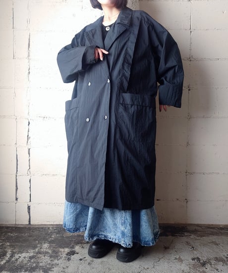 1980's Washer Poly Double Breasted Coat BK