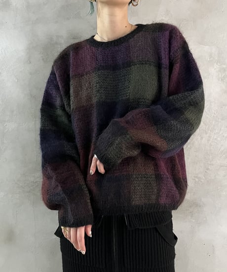 Check Patter Mohair Knit PURBK