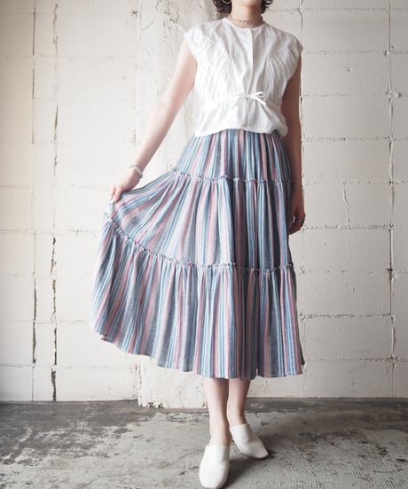 Stripe Tiered Skirt BL PI