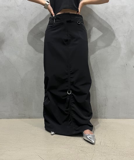 Waist Zip Design Drawstring Tight Skirt BK