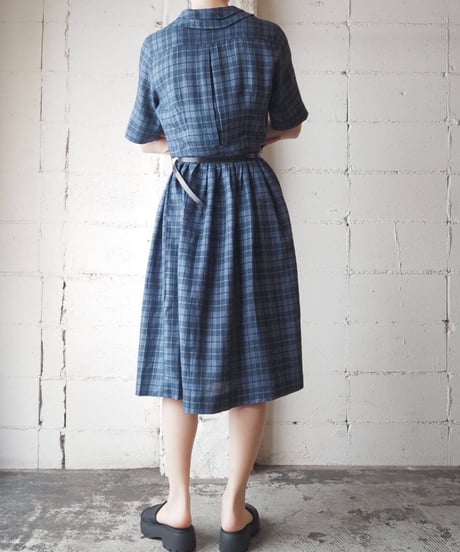 1960's Vintage Design Collar Plaid Dress BLNV