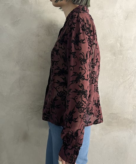 Velour Flower Pattern Silk Shirt BURBK
