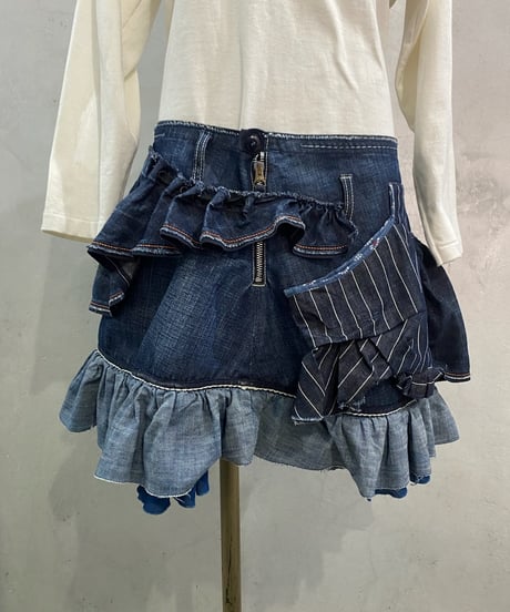 Marithe+Francois Girbaud Ruffles Denim Mini Skirt BL